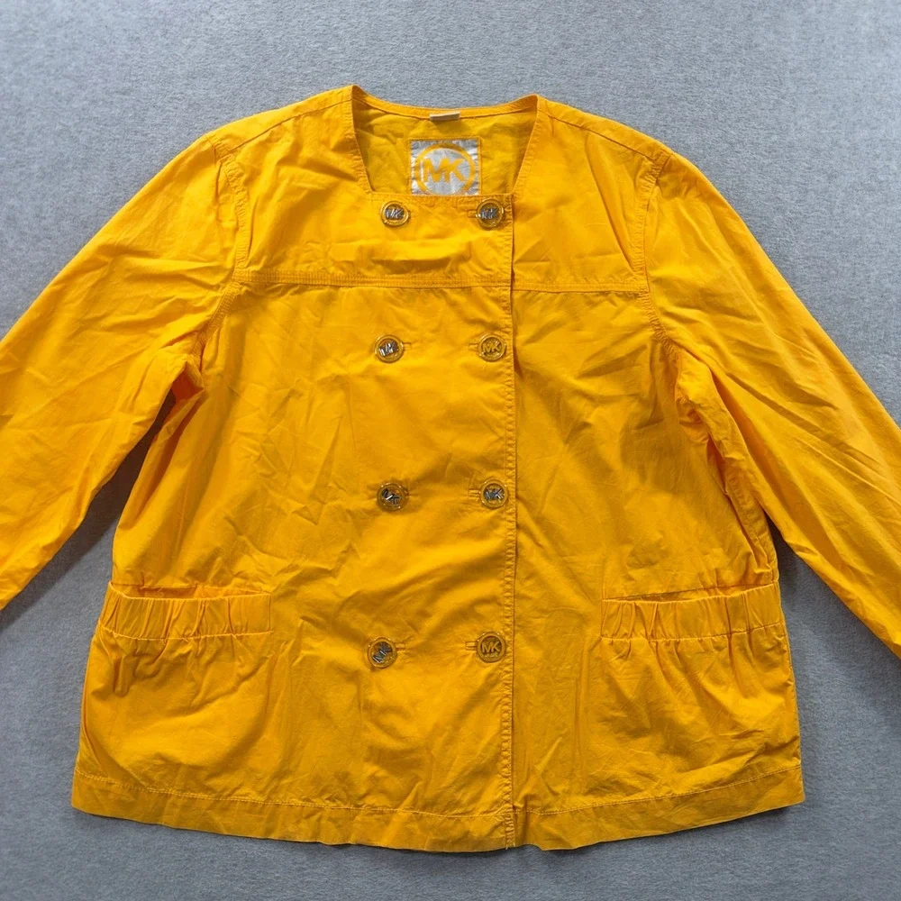 Michael Kors Double Breasted Jacket Womens 1X Yellow MK Logo Button Cotton